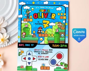 Mario bros invitation, Birthday Invite boy girl, Super mario movie invitation, Instant Download, video game Birthday Invite template