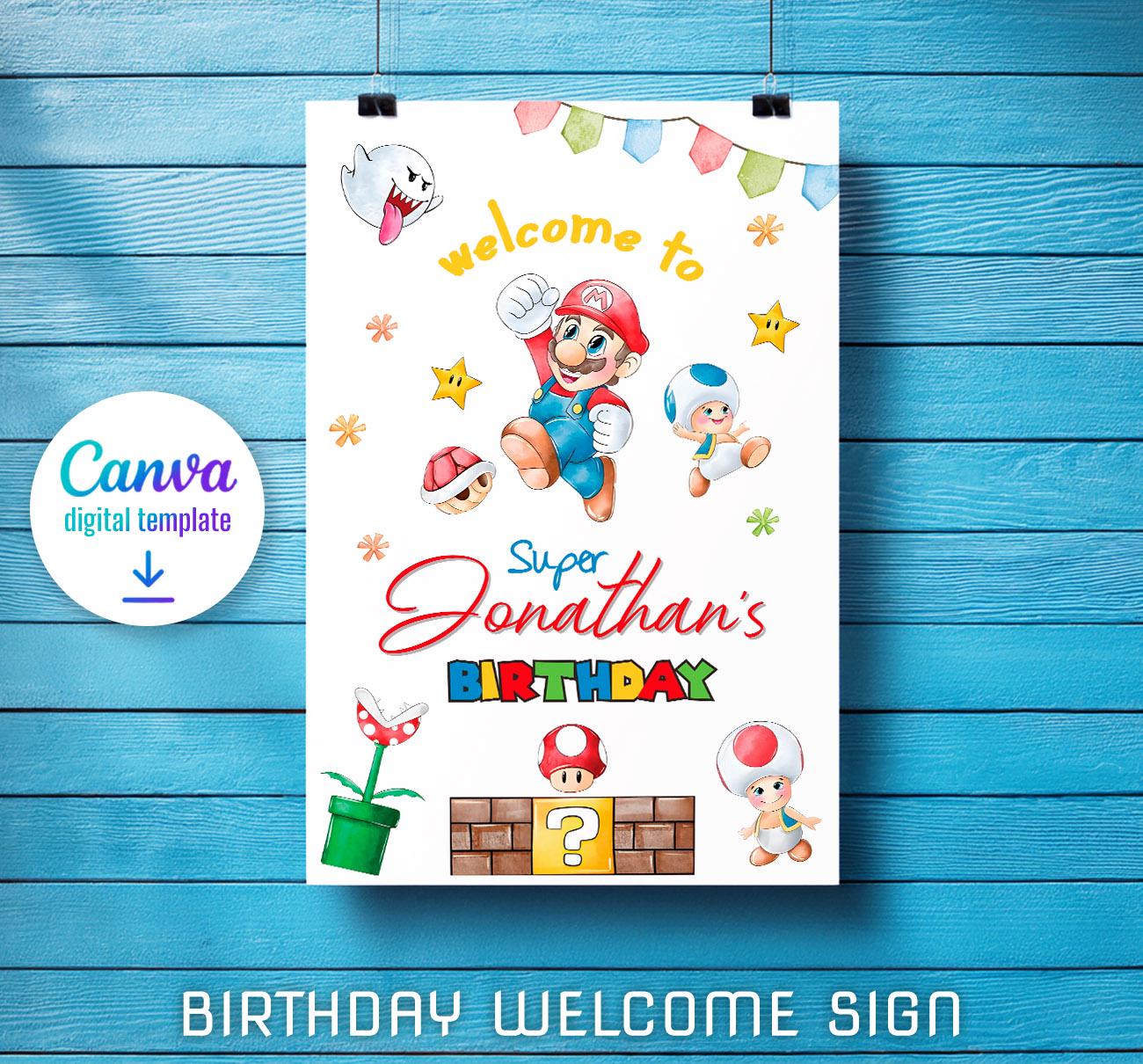 Mario Welcome Sign Mario Printable Welcome Sign Template, Super Birthday Party Welcome in ...