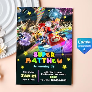 Geburtstag einladen Junge Mädchen, Super Mario Bros Film Einladung, Instant Download, Videospiel Geburtstag einladen Vorlage, Mario Kart