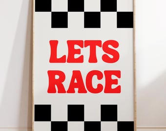 Wydruk „Let's Race” – Wydruk „Samochód” – Pokój dla chłopców – Pobierz cyfrowo