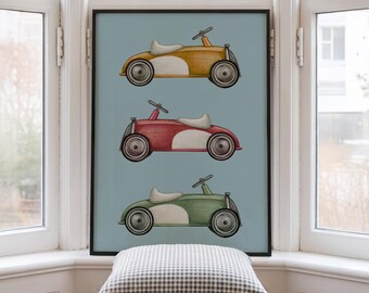 Vintage Car Nursery Print, Colorful Kids Room Art (Digital Download)