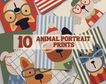 10 animal portraits room print bundle -  Nursery prints - Digital downloads