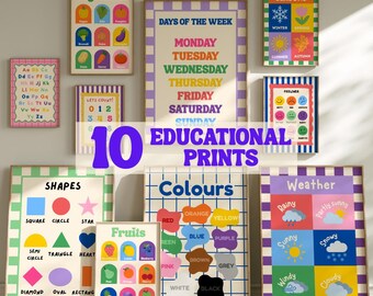 Pakiet 10 wydruków edukacyjnych – Wydruki do pokoju dziecięcego – Pliki do pobrania w wersji cyfrowej