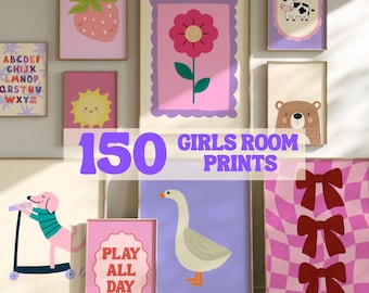 Zestaw 150 wydruków do pokoju dziewczynki, Drukowane grafiki ścienne, Obrazy do galerii ściennej, Modne grafiki ścienne, Kolorowe dekoracje, Dzieła sztuki do pokoju dziecięcego