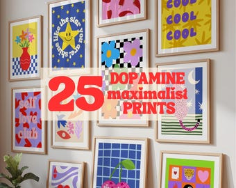 Zestaw wydruków „Maksymalistyczny dopamina 25”, Grafika ścienna do druku, Obrazy do galerii ściennej, Modna sztuka ścienna, Kolorowy wystrój, Dzieła sztuki do sypialni