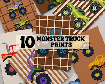 Zestaw 10 wydruków z monster truckami – Wydruki do pokoju dziecięcego – Pliki do pobrania