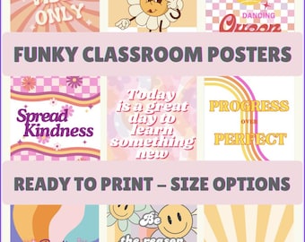 10 Funky Classroom Posters | Aesthetic Motivational Decor for Students | Retro Positive Quotes for Back to School