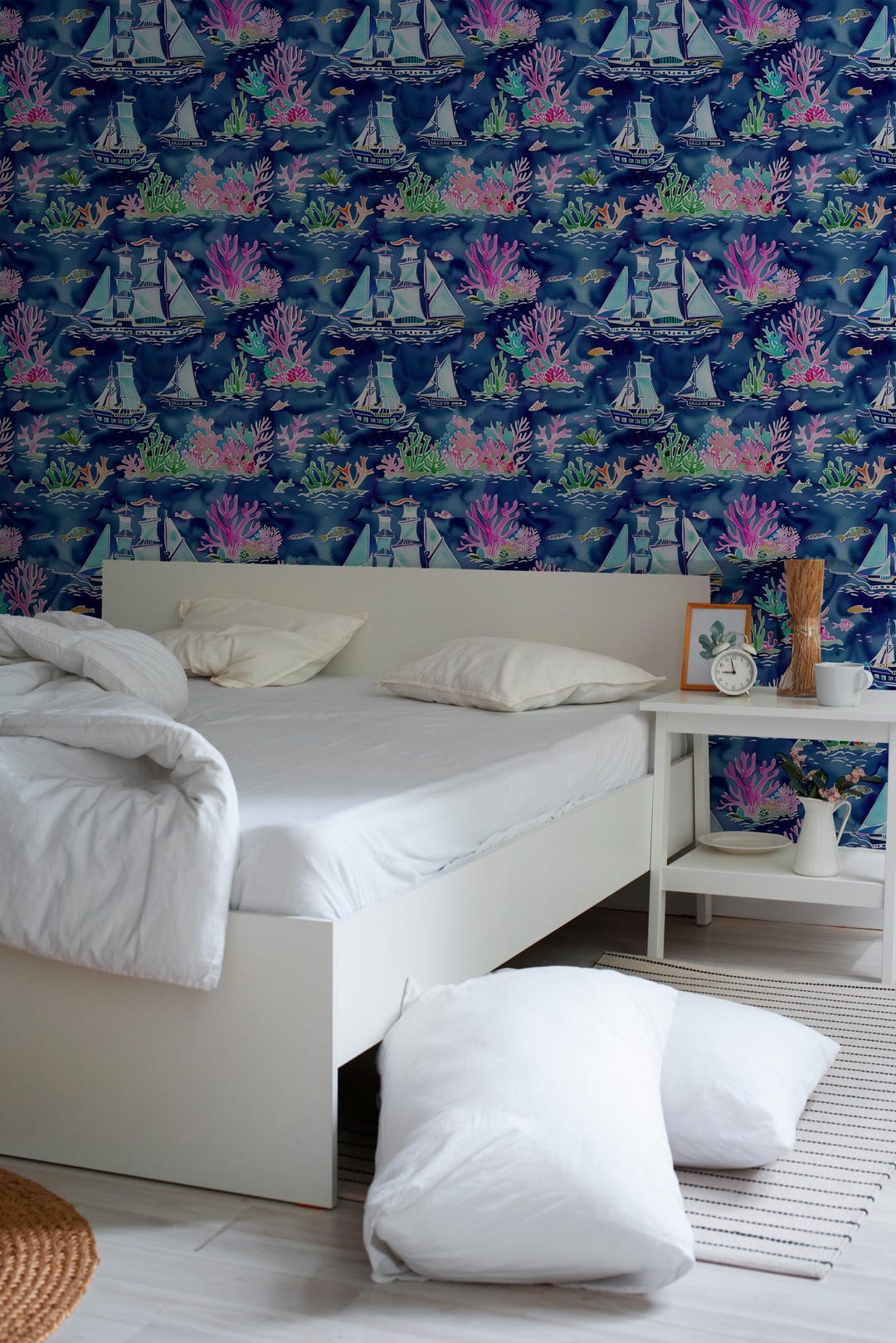 Underwater Nautical Wallpaper Colorful Coral Reef and Sailboats Ocean ...