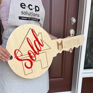 Custom Realtor Sold Key Sign: Laser Engraved Baltic Birch, Acrylic Letters