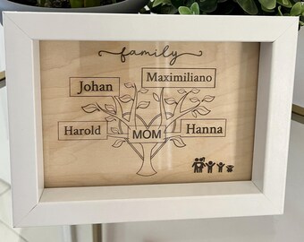 Árbol genealógico de madera grabado / Regalo personalizado para el Día de la Madre