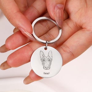 Custom Engraved Pet Portrait Keychain,Dog Photo Keyring, Dog Memorial Keychain, Customized Cat Keepsake Gift, Pet Lover Tag, Pet Loss Gift