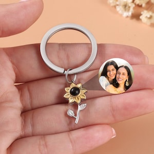 Porte-clés projection tournesol, porte-clés tournesol avec photo à l&#39;intérieur, cadeaux porte-clés projection pour la fête des mères, cadeau commémoratif