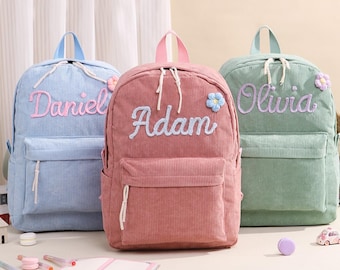 Personalized Corduroy Backpack – Custom Name Embroidered Bookbag
