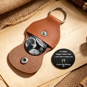 Custom Photo Leather Keychain, Pocket Hug Token, Memorial Gift