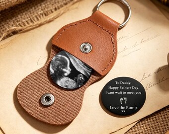 Custom Photo Leather Keychain, Pocket Hug Token, Memorial Gift