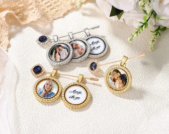 Bridal Bouquet Photo Charm: Memorial Wedding Keepsake with Blue Gem Gift for Birde