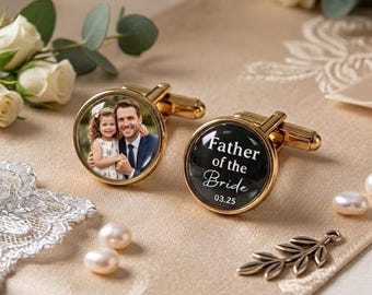 Abotoaduras personalizadas para homens, abotoaduras de casamento com foto, pai da noiva, noivo, presente de casamento sentimental para o pai.