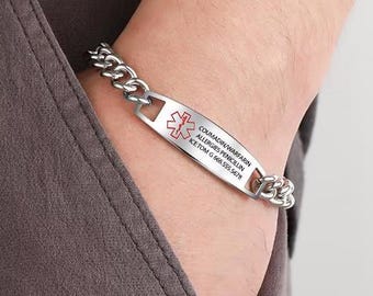 Custom Medical ID Bracelet Medical Alert,Medical ID Bracelet,ICE Medical Jewelry,Gift for Epilepsy,Allergies, and Diabetes Patients