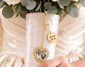 Personalized Wedding Bouquet Charm, Bridal Bouquet Photo Charm, Bouquet Picture Pin - Bouquet Remembrance Charm
