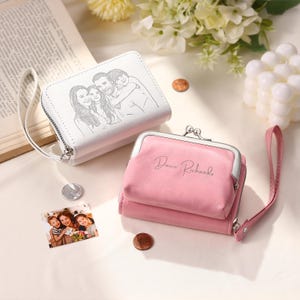 Carteira feminina personalizada para presentes de dia das mães, porta-moedas de dupla finalidade, bolsa de couro com nome e foto personalizados e fecho de clique de metal