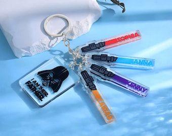 Fathers Day Gift, I'm Their Father Keyring, Personalized Dad Key Chain with Kids Names, Custom Name Lightsaber, Star Wars Keychain for Dad