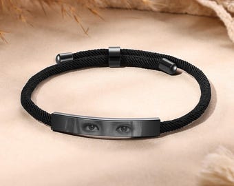 Personalized Eye Photo Cord Bracelet, Memorial Jewelry for Lost Loved Ones