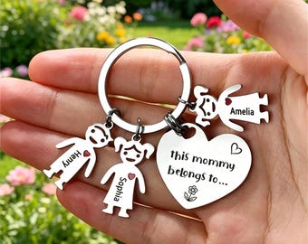 Personalized Family Keychain, Custom Kids Names Charm, Mother's Day Gift