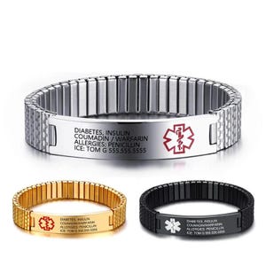 Personalized Medical Alert Bracelet for Men,Engraved Medical Information and Contact ID,Gift for Epilepsy, Hypertension, Diabetes Patient
