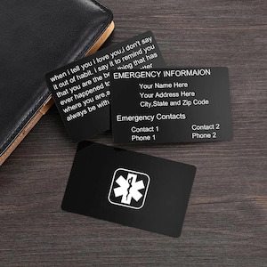 Emergency Medical Contact Card,Engraved Emergency Contact Card,Stainless Steel Medical Alert ID Card,Personalized Medical ID Card for Wallet