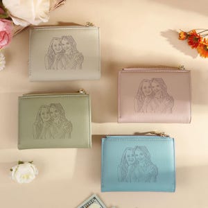 Portafoglio da donna personalizzato con nome e foto, portafoglio da donna a tre ante, borsa in pelle con tasca portamonete con cerniera, regalo per la festa della mamma per mamma, nonna, regalo per donna