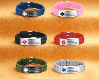 Waterproof Sport Medical Alert Bracelet,New Silicone Medical Bracelet,Name ID Adjustable Bracelet, Health Emergency Bracelet for Men & Women