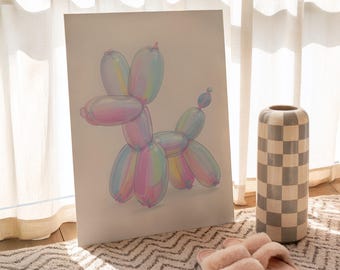 Impresión de perro con globo cromado de moda: arte para apartamentos universitarios, decoración para la dopamina, arte mural maximalista preppy, impresión descargable
