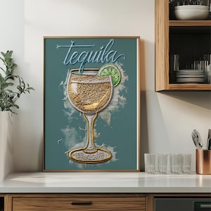 Signature Drink Sign l Tequila Drink Poster Stickerei Inspiriert l Bar Menu Schild für Kitchen Bar Cart Mini Bar