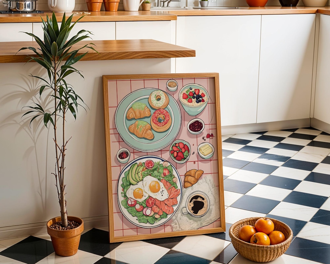 artsy kitchen print, food recipe print, print... Food Flatlay Colorful Art Print: Aesthetic Food Art, Digital Poster ...