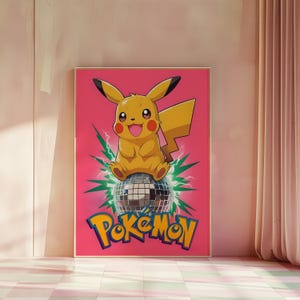 Electric Yellow Creature Art Print Pink Background – AI Fan Poster | Digital Download | Fans Must-Have Anime-Inspired Wall Decor