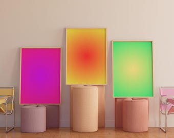 Enthusiasm Set 3 Poster Su Tela Aura Gradiente – Stampe Colorate Per Parete, 30x40 Cm Senza Cornice