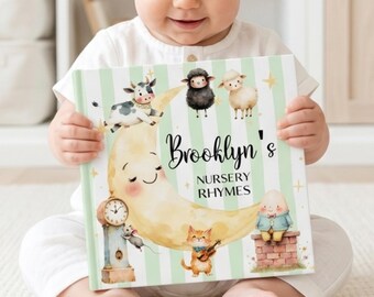 Personalized Nursery Rhymes Book, Custom Baby Name Storybook, Baby Shower Gift for Newborn Boy or Girl, Baby Keepsake Gift- Pink, Blue,Green