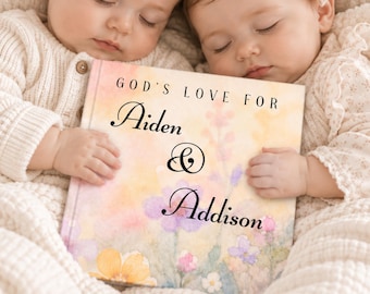 Personalized Twin Baby Book, Watercolor Christian Storybook, Baptism Gift for Twins, Christian Bedtime Book, Godson Goddaughter Gift