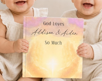 Personalized Christian Baby Book for twins, Baptism Christening Gift for Twins Naming Day Gift, Baby & Toddler Dedication Keepsake
