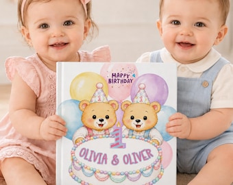 Personalized Twin First Birthday Book | Custom Baby Name Story | 1st Birthday Keepsake Gift for Twin Girls, Twin Boys, Twin Boy & Girl