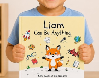 Personalized Alphabet Book for toddlers, Kids ABC I Can be Anything Gift, First Birthday Present for Boy or Girl - Bonus ABC Coloring Book