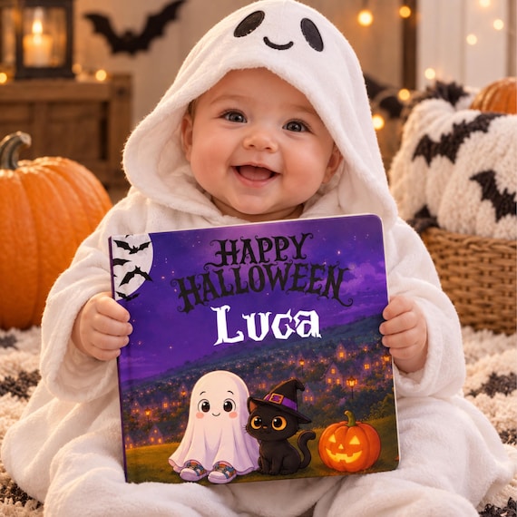 Personalized Baby Halloween Book | Matching Trick or Treat Bag | Custom Story Book with Name | 1st Halloween Gift | Baby First Halloween