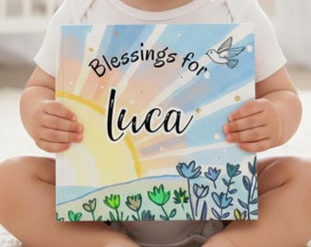 Personalized Baby Book with Name, Newborn Gift Custom Blessings Keepsake for Baptism, Christening, Baby Shower, Baby Memory book