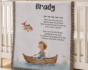 Personalized Nursery Rhyme Woven Baby Blanket Custom Name Row Your Boat Blanket Baby Shower Gift Nursery Keepsake New Baby Gift