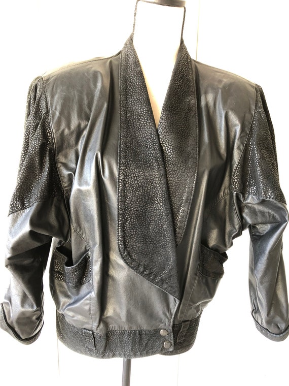 Perfect ‘80s 1980s French black leather jacket wi… - image 1