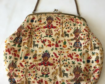 Cute silk 1930s fold over hand painted purse pouch