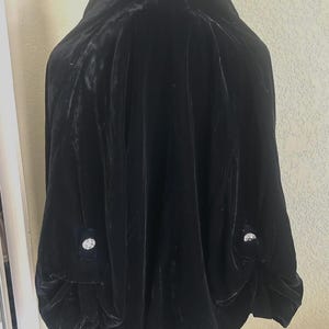Vintage 1930s-1940s Black Silk Velvet Opera Jacket with Rhinestone Buttons
