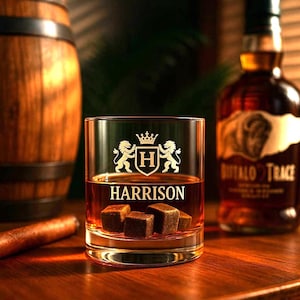 PERSONALIZED WHISKY GIFT | Personalized Engraved Bourbon Glass Set for Him | Custom Whisky Drink Glass | Etched Christmas Barware