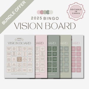 Vision Board Bingo Template Printable 2025 New Year Goals Resolution Tracker Manifestation Motivation Goal Setting Canva Party Activity