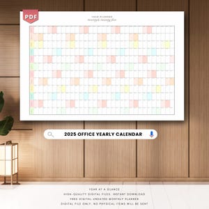 2025 Year Planner Printable, Yearly Planning Calendar, Calendar Poster, 2025 Digital Calendar, 2025 Calendar, 2025 Planner, Year at a glance